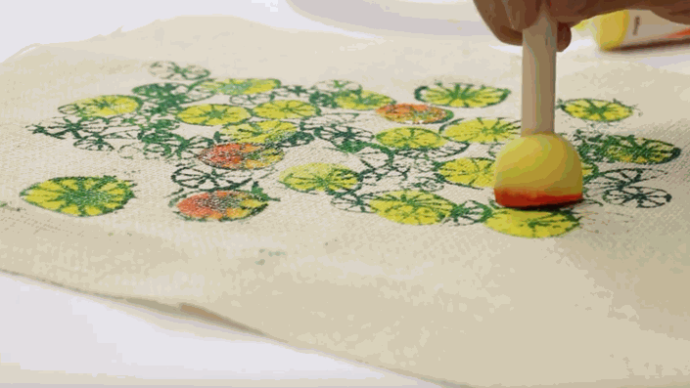 using a stamp on fabric
