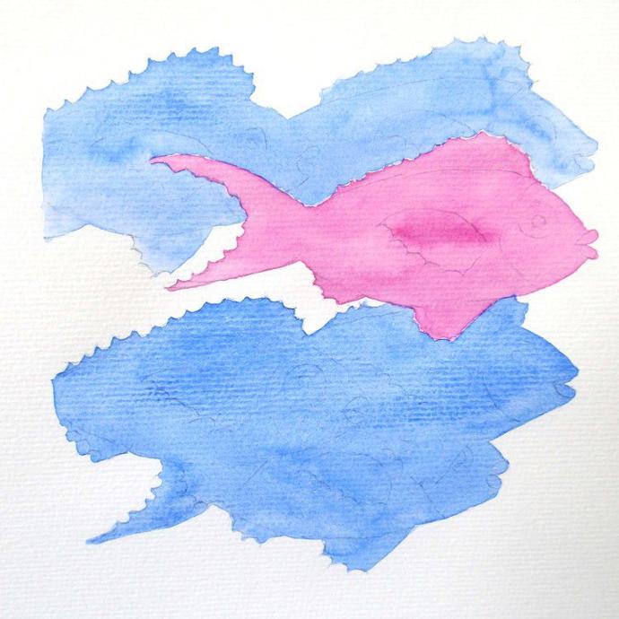 Repeat the step 2 with Magenta watercolour  for the centre fish.